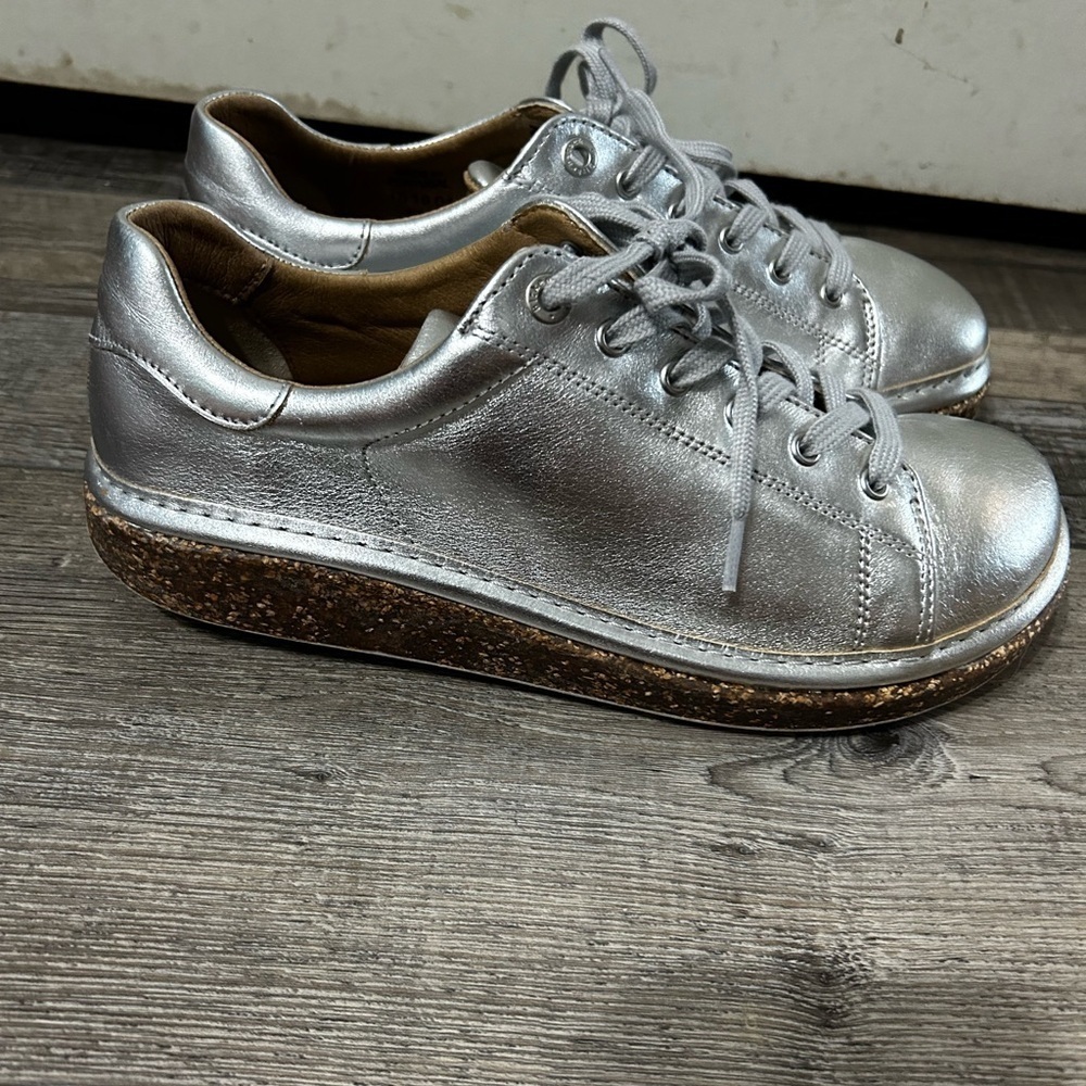 Birkenstock Lace Up Metallic Silver Sam Diego cork  Sneakers